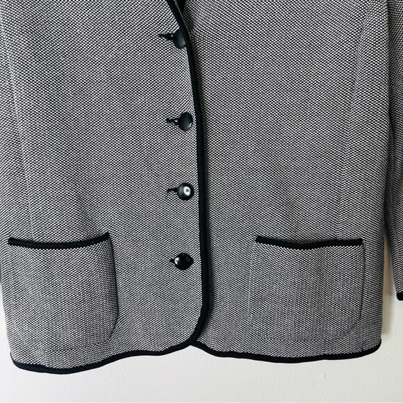 Talbots black white knit silk blend preppy office stretchy button blazer small - Picture 3 of 7